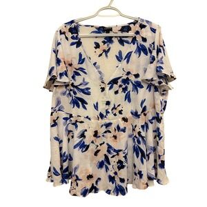 Torrid Georgette Peplum Floral Top Flutter Sleeves Size 1 14-16